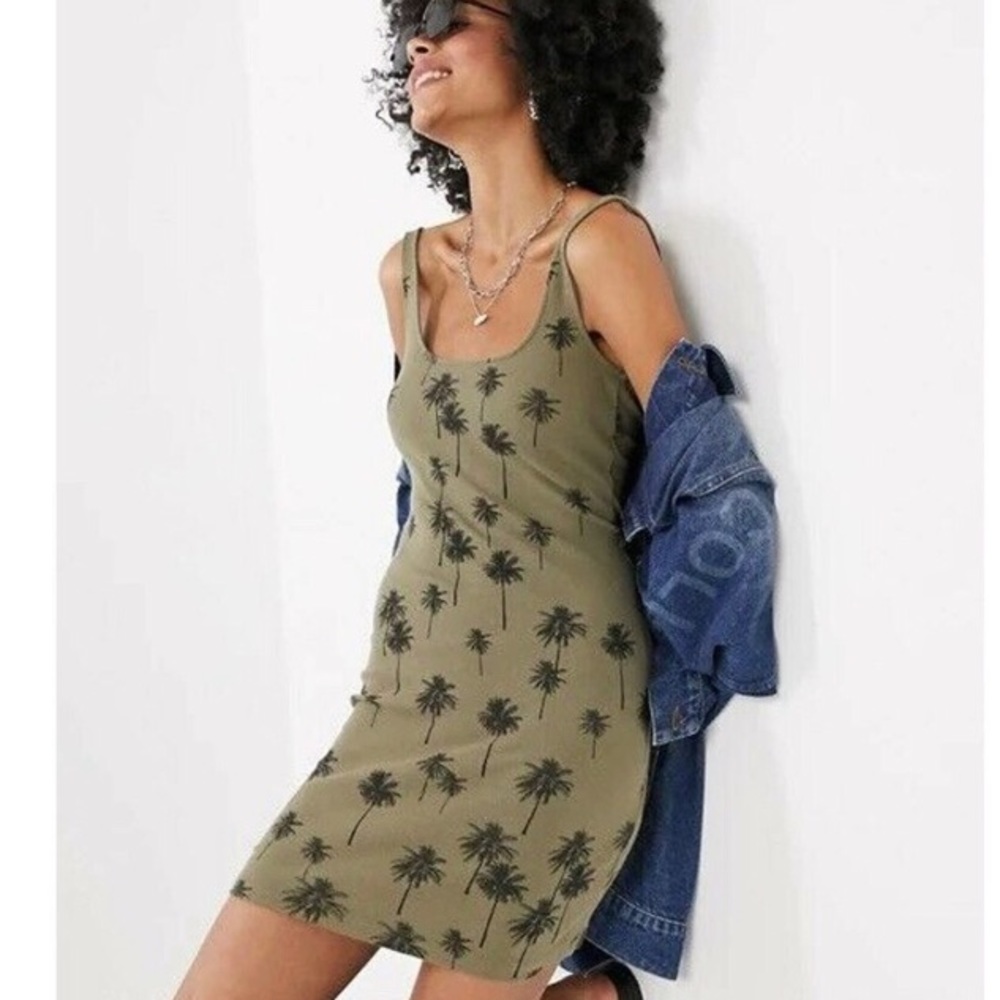 NEW Topshop Ribbed Palm Print Bodycon Mini Dress